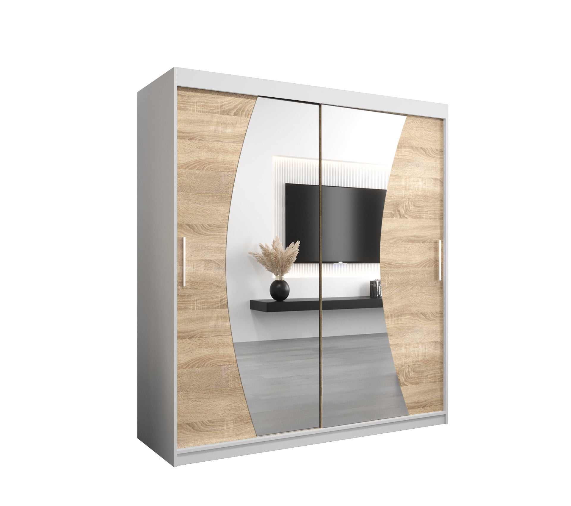 Szafa przesuwna garderoba WAVE 180 x 62 x 200 cm Biały + Sonoma - Abiks Meble