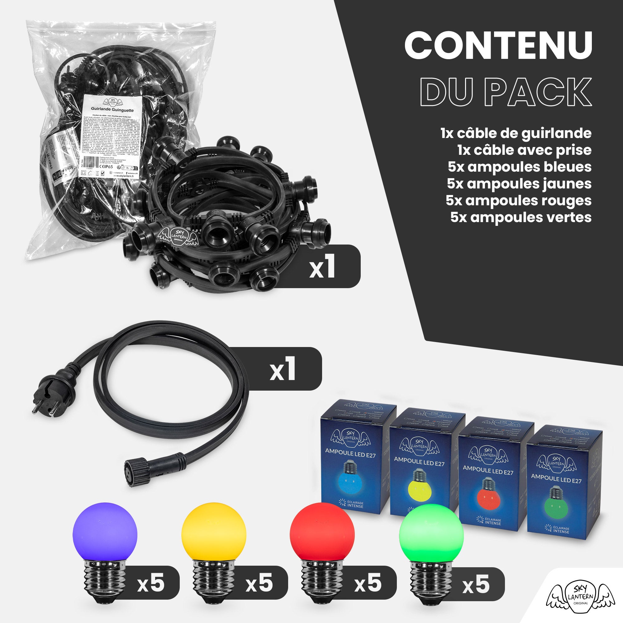 Kit Guirlande Guinguette IP65 10M 20 Bulbes Multicolores SKYLANTERN - 4