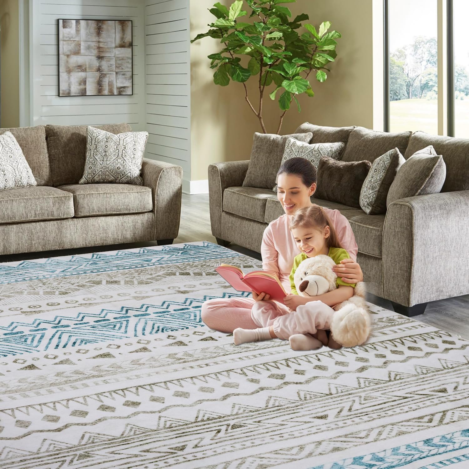 Tapis de salon 100 x 200 cm lavable, tapis antidérapant, tapis doux pour salon, chambre, salle à manger et cuisine - 2