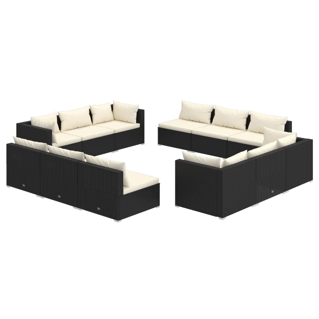 Maison Exclusive - Set Divani da Giardino 12 pz con Cuscini in Polyrattan Nero - 2