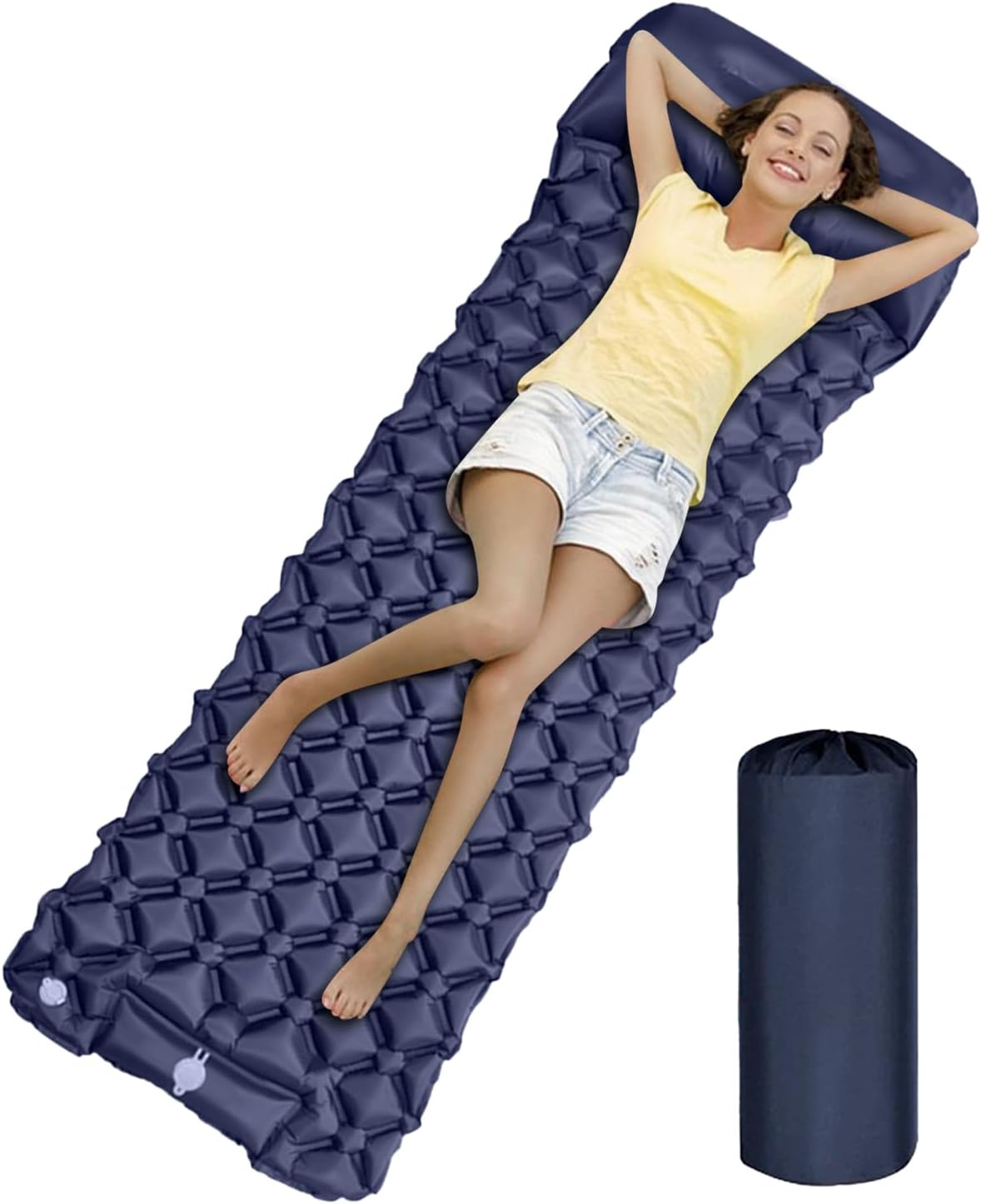 Matelas De Camping Autogonflant 190x60x5 Cm – Avec Pompe à Pied Intégrée – Léger 590g – Compact 26x10 Cm – Idéal Randonnée, Trekking, Vélo – Bleu