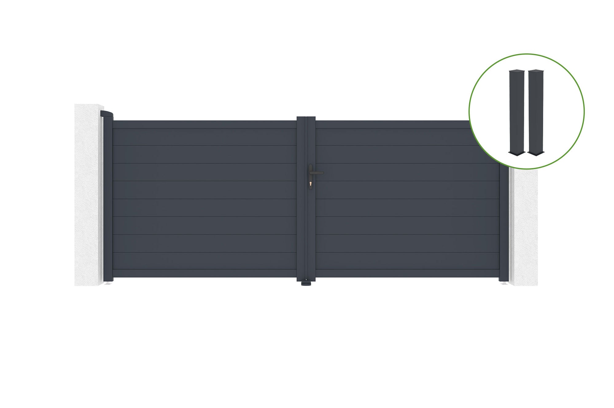 Brama skrzydłowa 3,5m EIGER wys. 140cm aluminium szare + 2 słupki 20x20cm wys. 1
