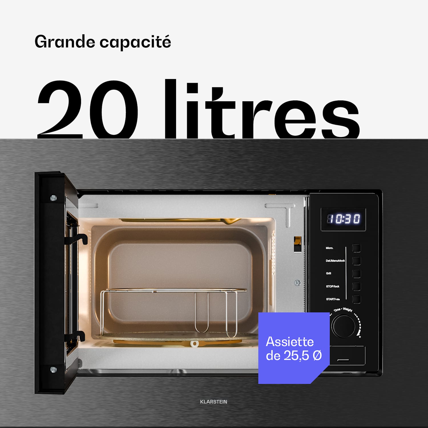 KLARSTEIN Verosteel micro-ondes encastrable avec gril | gril 800 W | micro-ondes 700 W | 60 cm Noir - 4