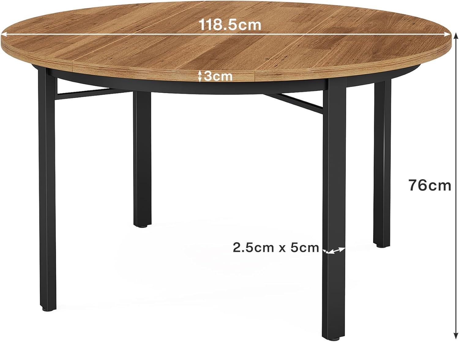 Tribesigns Tavolo da pranzo rotondo per 4 o 6 persone, 120*120*75CM, con gambe in metallo massiccio, per sala da pranzo, cucina - 2