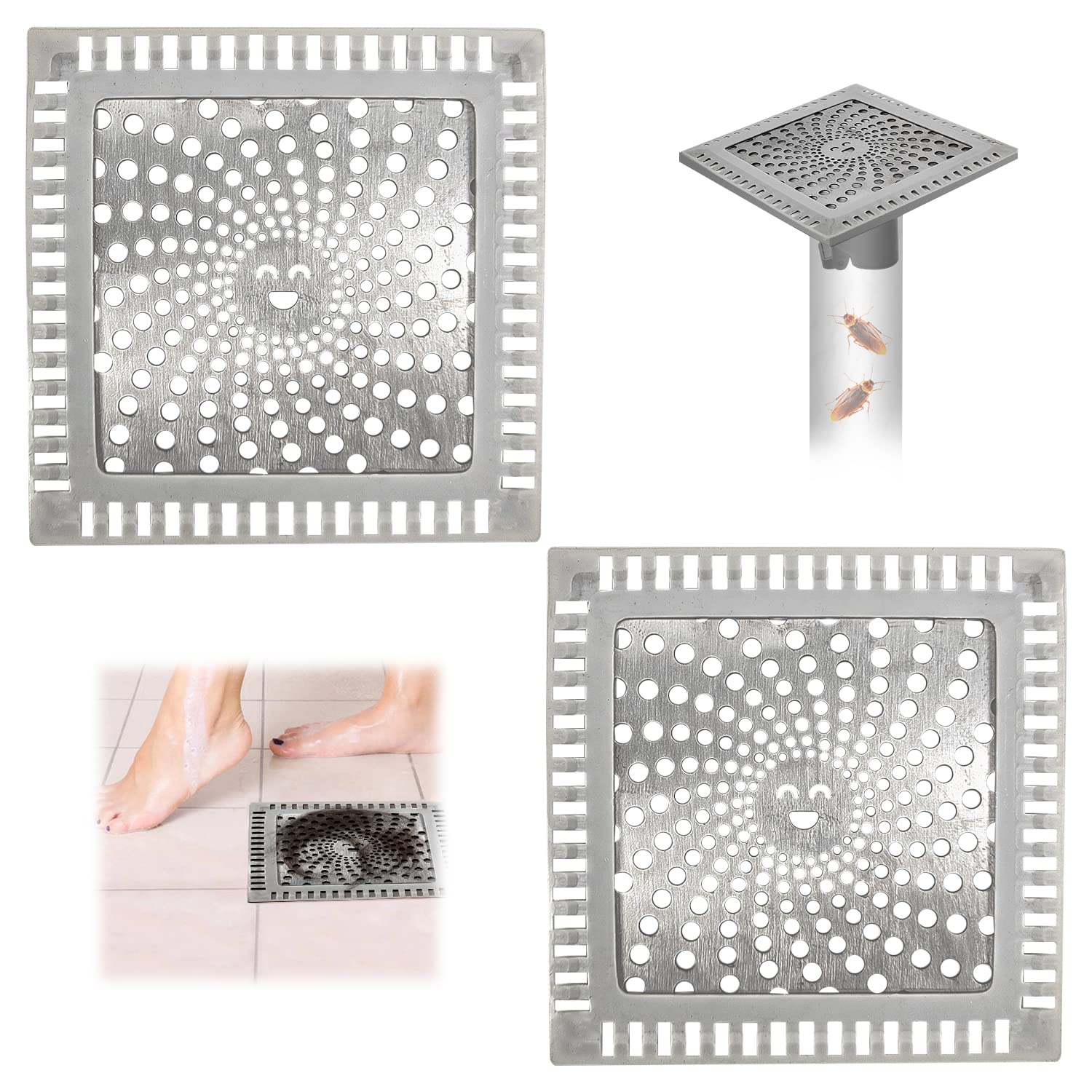 Lot De 100 Attrape-Cheveux Pour Douche - Filtres Adhésifs 10x10cm - Protection Canalisations Cuisine Et Salle De Bain