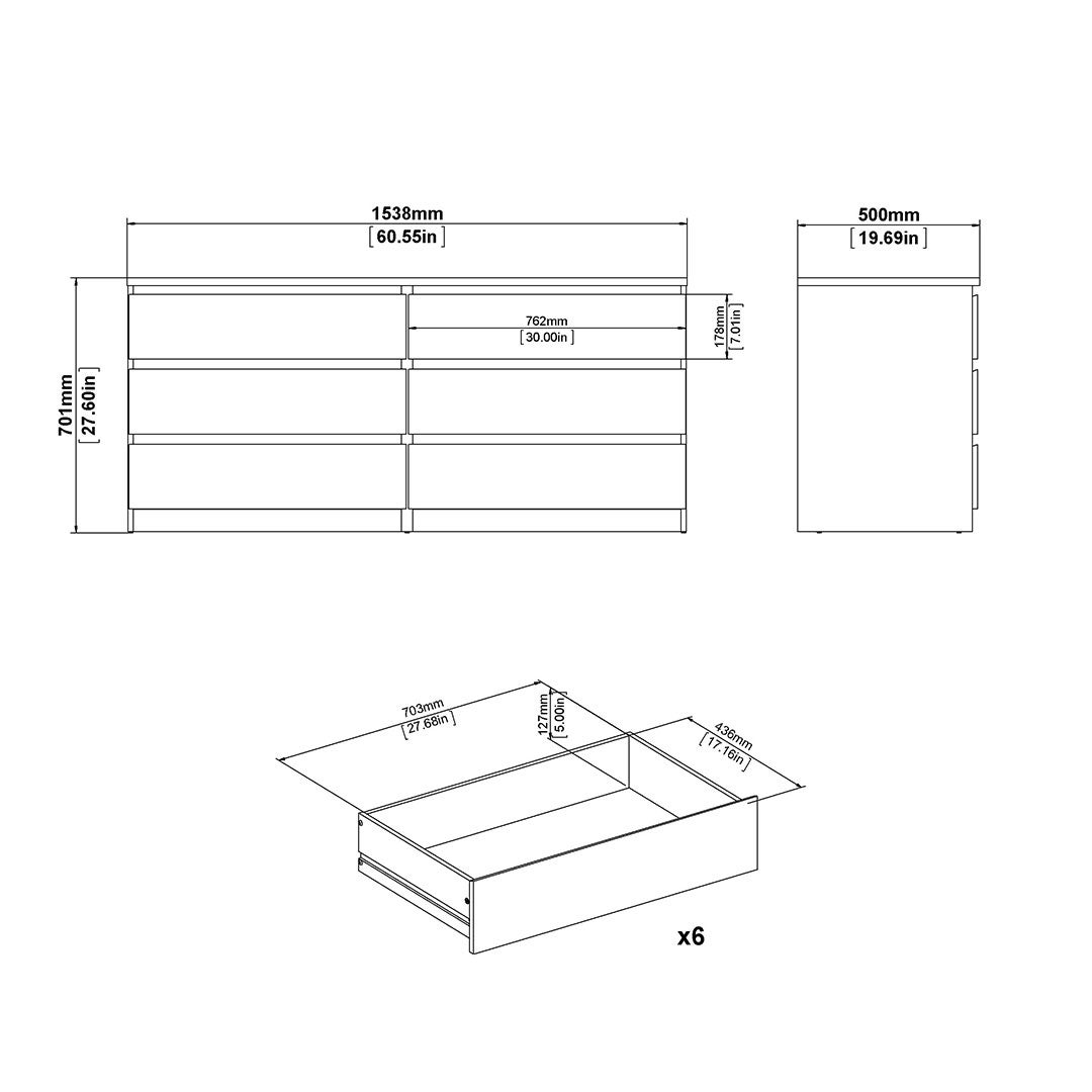Noulan commode 6 tiroirs décor chêne blanc. - 8