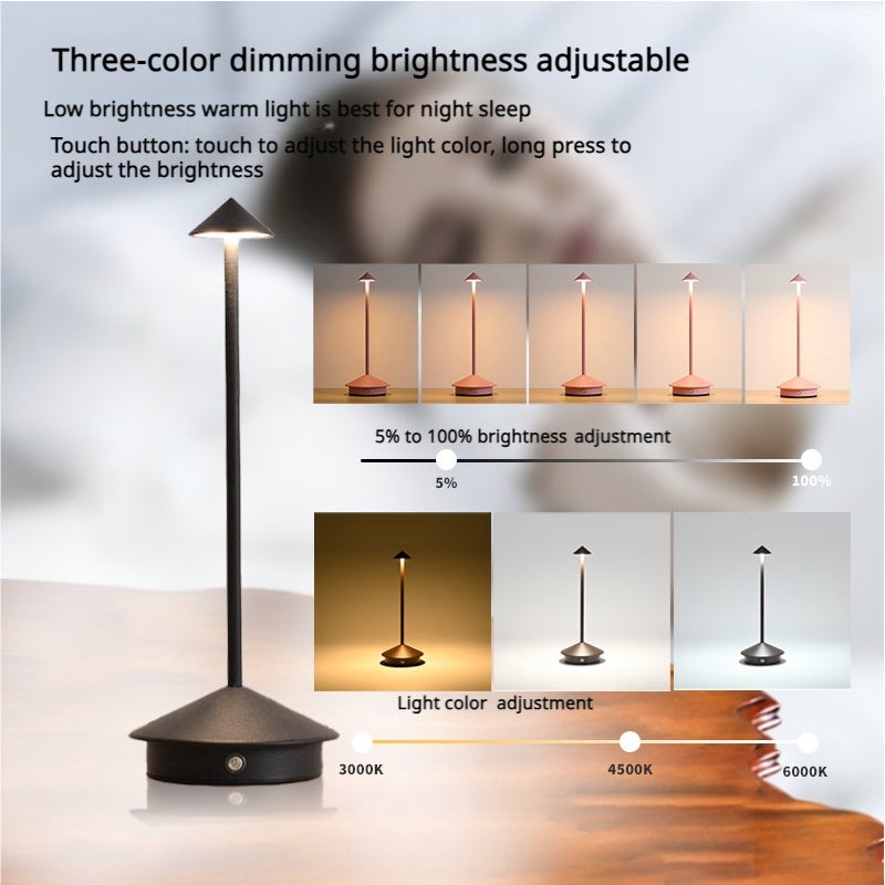 Lot de 2 petites lampes de table sans fil rechargeables portables, intensité variable 3 températures de couleur, parfaites pour les salons, marron - 3