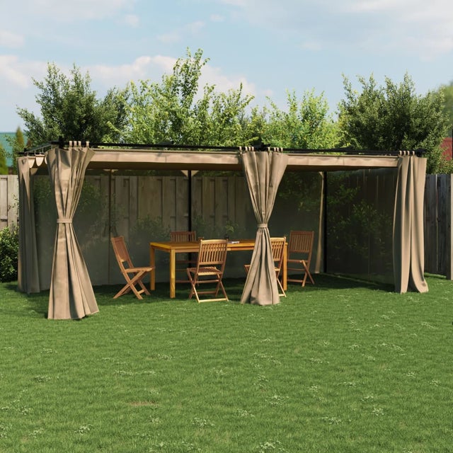 Gazebo con tende tortora 6x3 mt in acciaio