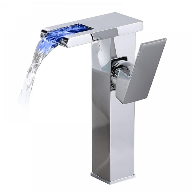 Bateria łazienkowa - ciepła i zimna woda - dioda LED zmieniająca kolor - szeroka wylewka - chrom - wysokość 24 cm