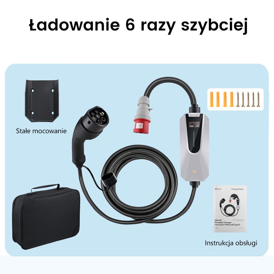 Przenośna Ładowarka EV JUNSUN 11kW | Typ 2 | Kabel 6m | IP65 | Ładowanie 3-fazowe | Aplikacja - 9