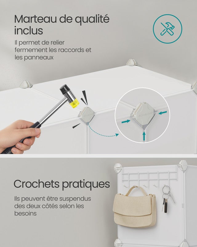 Étagère à Chaussures, Rangement pour Chaussures à 10 Compartiments, pour Vestiaire, Entrée, pour 40 Paires, Modulable, Blanc Nuage - 6