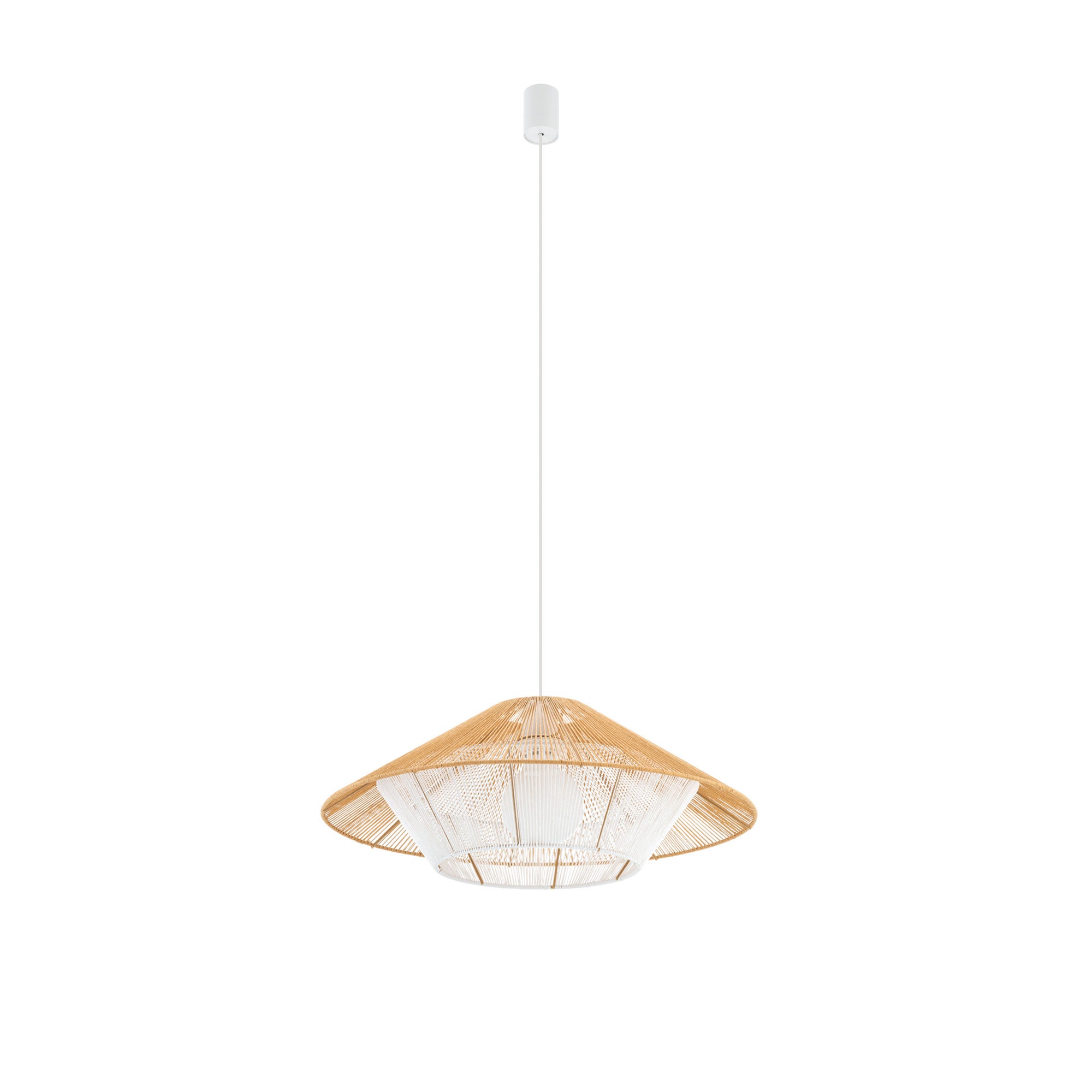 Lampa wisząca Japandi M naturalne drewno-biała 1xE27x25W wym: 160 x 60 x 60 cm sznurek / sizal Nowodvorski Lighting