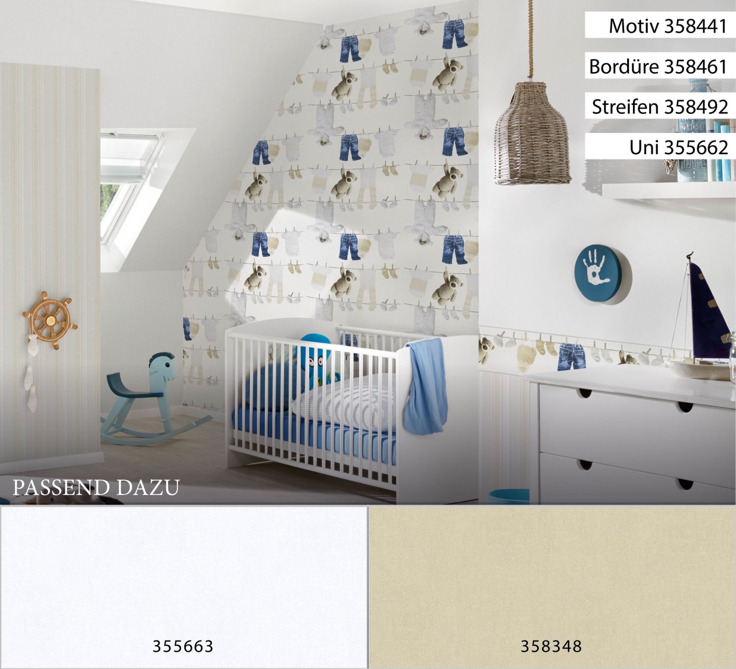 carta da parati struttura denim jeans beige crema, blu e bianco - 53 cm x 10,05 m - A.S. Création - 7