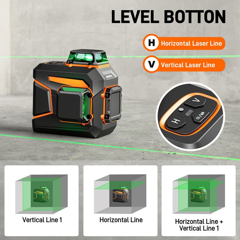 Livella laser verde 2x360°, laser autolivellante, laser da cantiere IP54 + batteria da 4000 mAh + supporto - 6