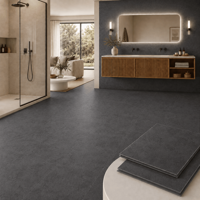 Dalle SPC sols et murs en paquet de 10 dalles de 305X610X4MM (1,86 m²) - Coloris - Pierre noire