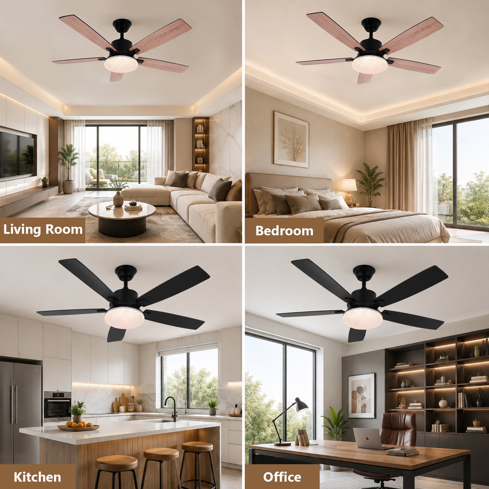 Ventilateur de plafond avec éclairage LED 132 cm 3000K-6500K diffuseur effet cristal pales aspect bois/noir, moteur DC télécommande/appli - 9