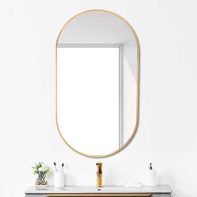 Owalne lustro łazienkowe 40×60 cm, złota ramka obrotowa, łatwy montaż na ścianie, nowoczesny i elegancki design