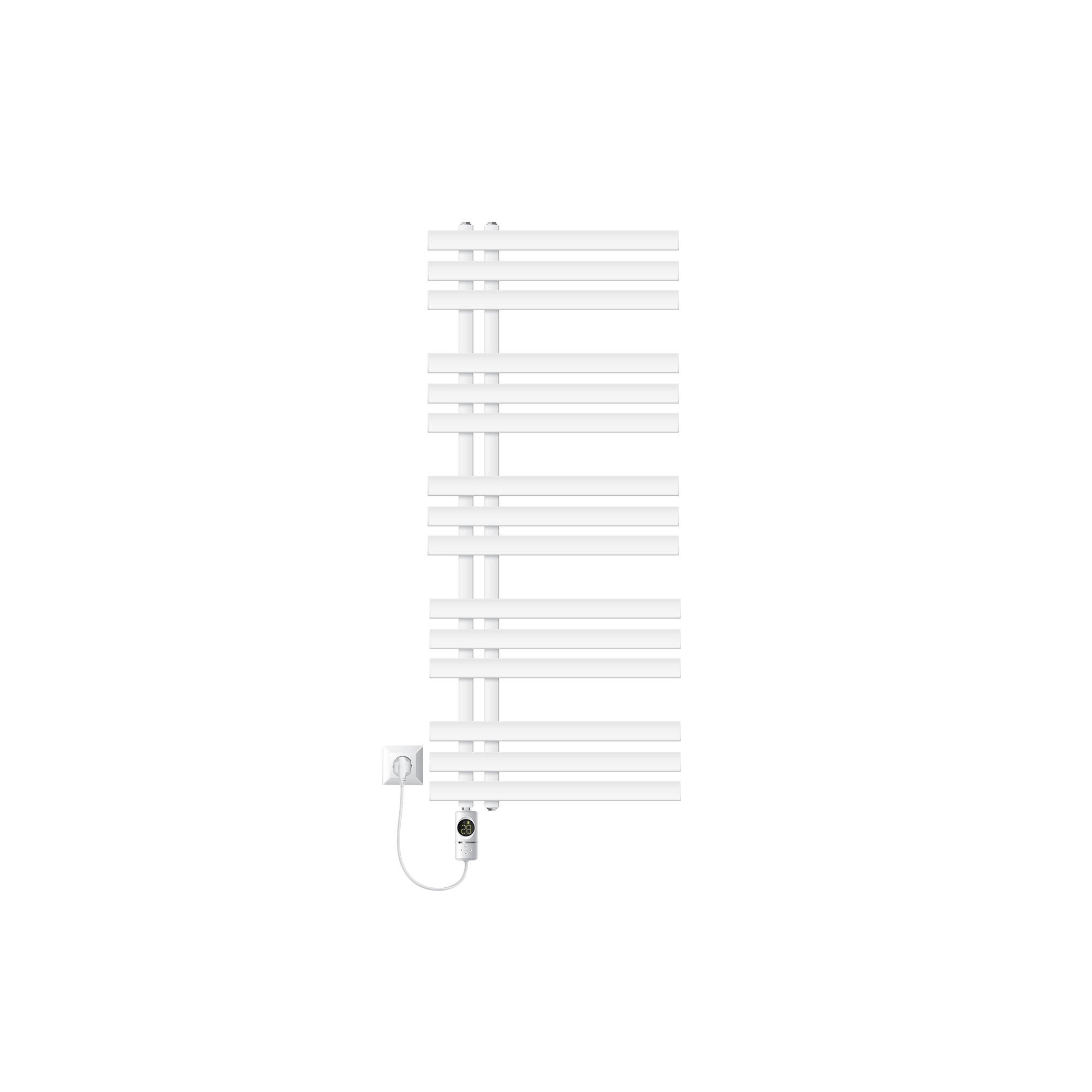 LuxeBath elektryczny grzejnik lazienkowy Iron EM 500x1200 mm bialy z grzalka 900W cyfrowym termostatem oraz wyswietlaczem Elektryczny podgrzewacz