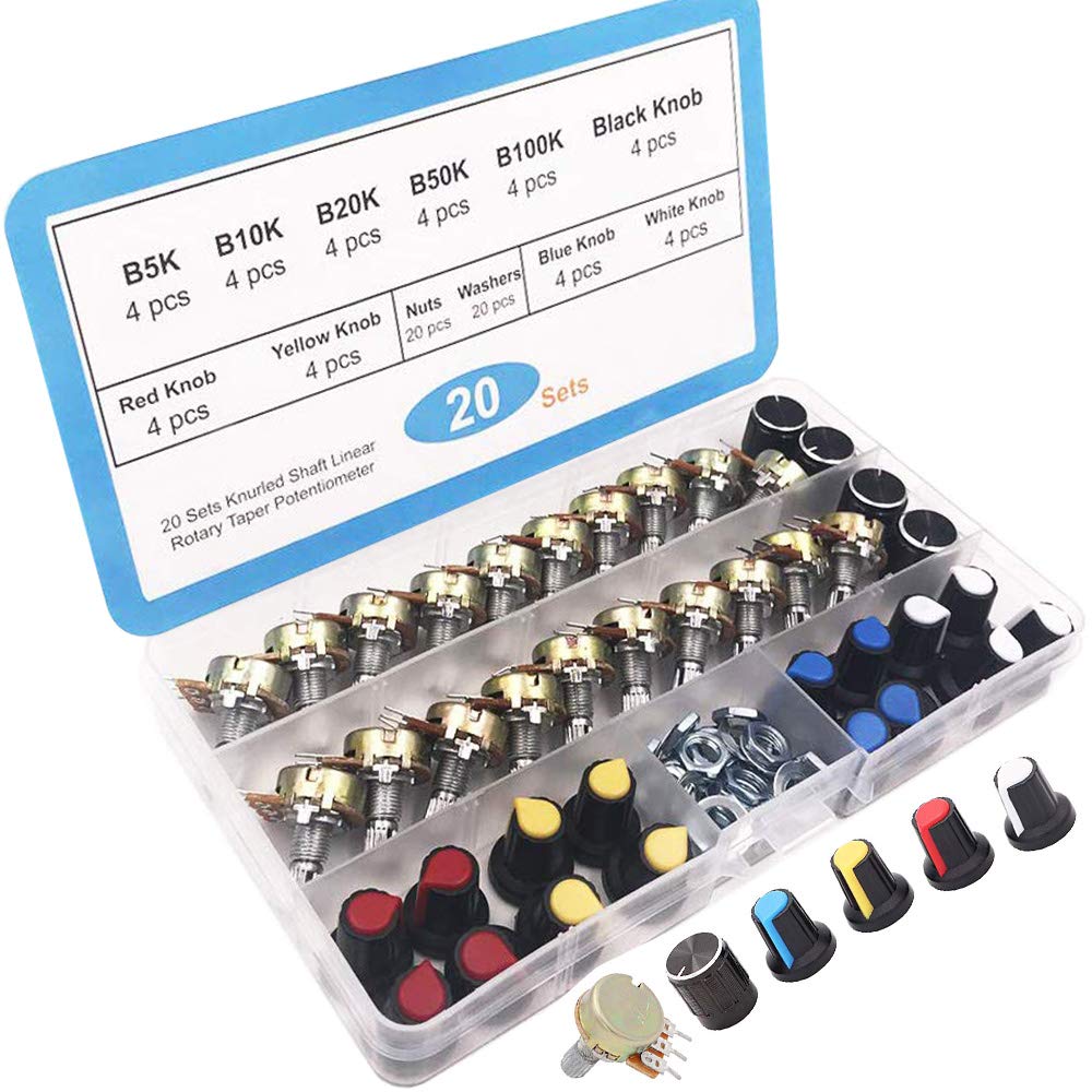 20x Potencjometry obrotowe WH148 – B5K do B100K, 3 piny, liniowe do projektów Arduino, DIY, Audio