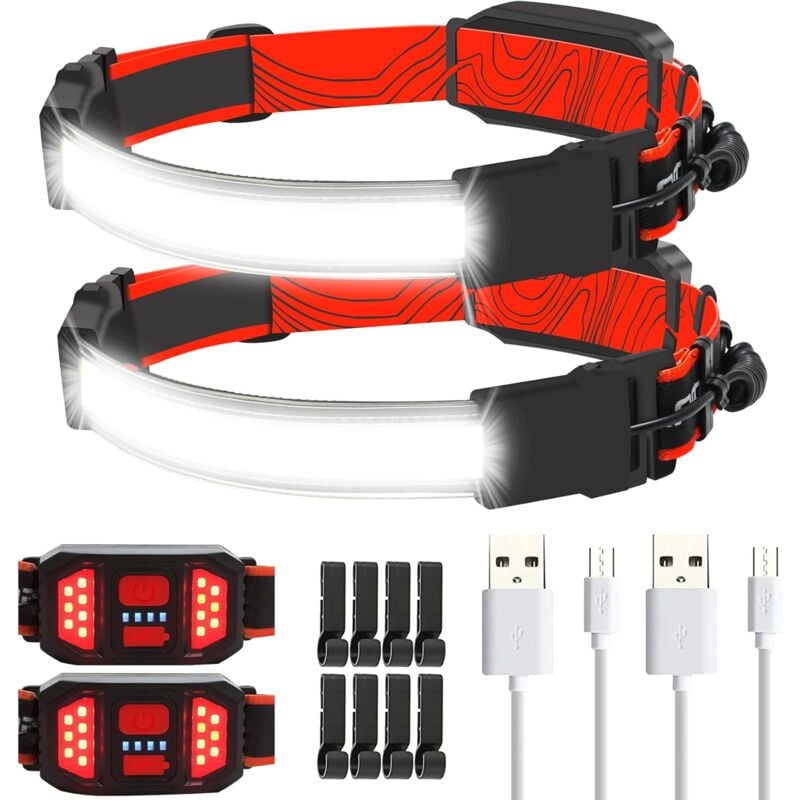 Lampe Frontale KUPRO Q21 Rechargeable USB – 500 Lumens Faisceau Large Rouge