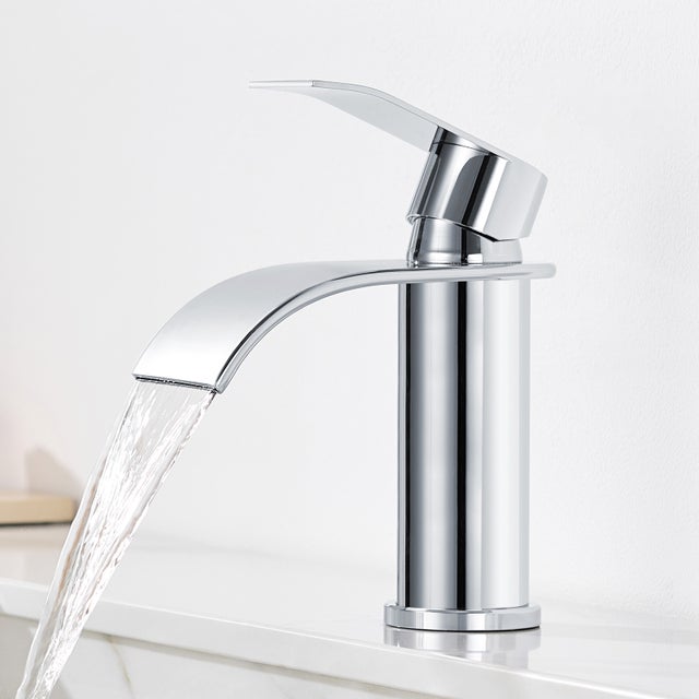 Robinet de lavabo et vasque Ronde Mitigeur de lavabo Chrome Mitigeur lavabo Acier inoxydable Robinet salle de bain en cascade