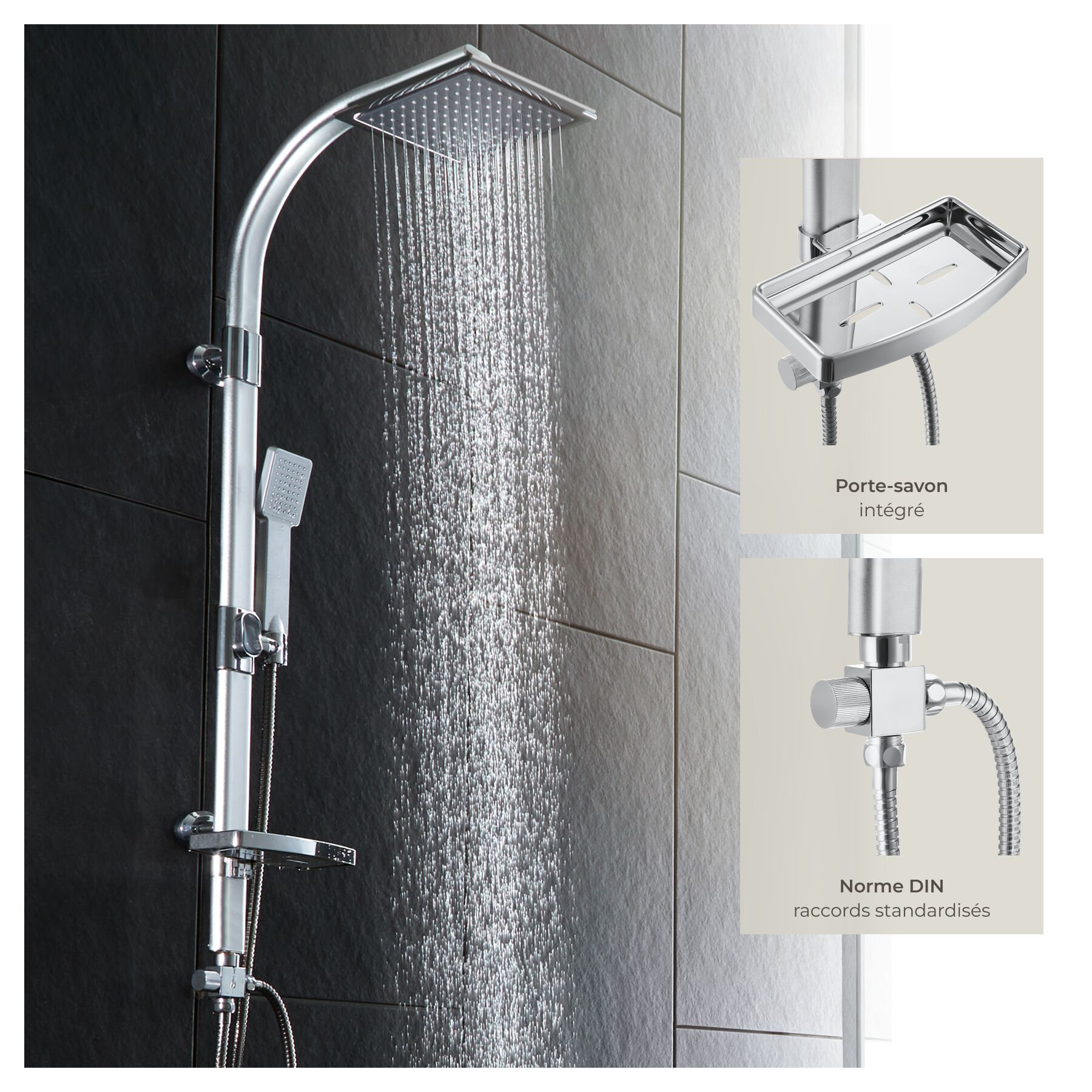 Colonne de douche à effet pluie en alliage en aluminium avec porte savon TECTAKE - 4