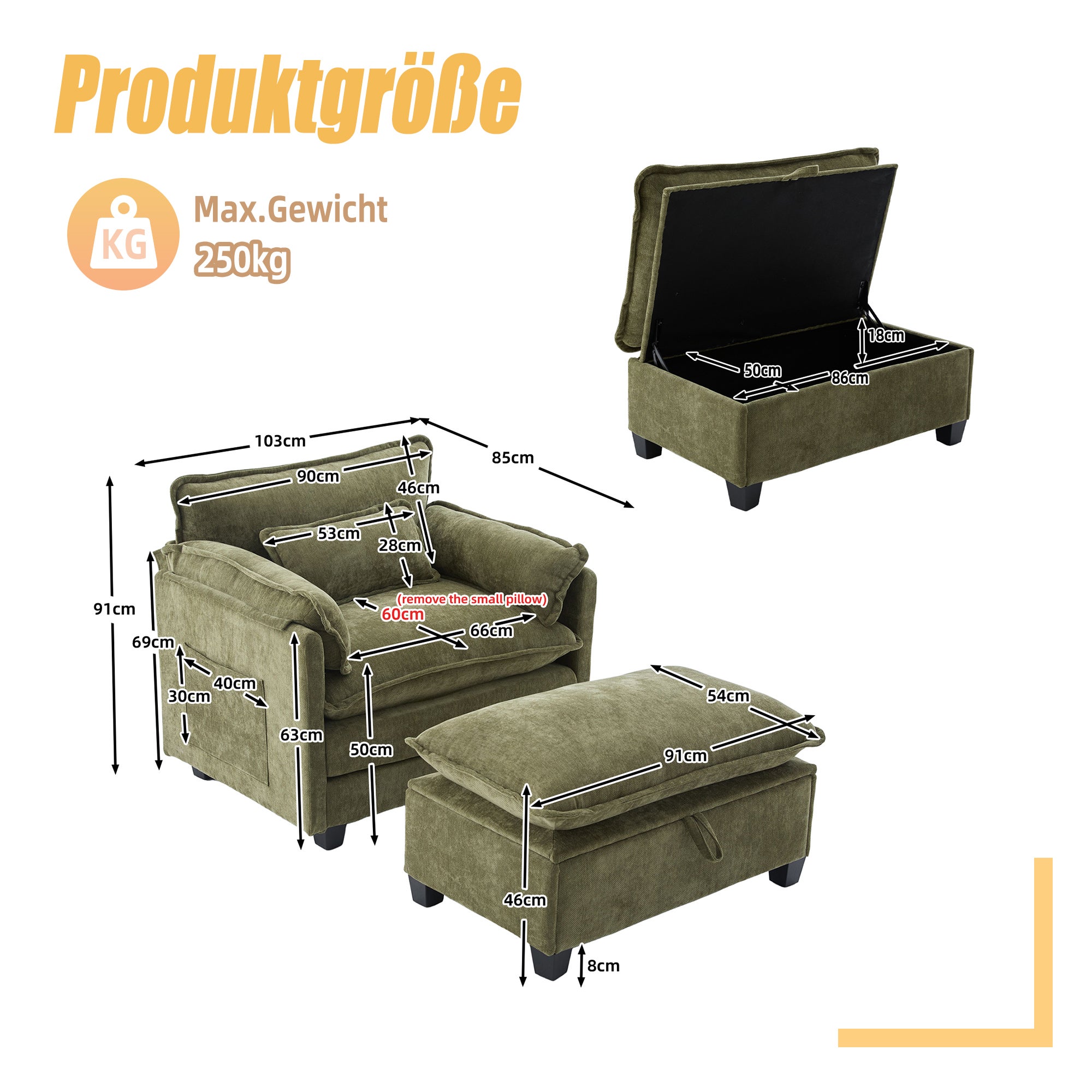 Fauteuil Relax , 3 Places Avec Coussins Et Accoudoirs À Poches Revêtement Chenille Vert - 4