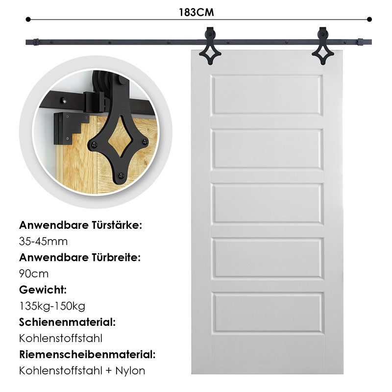 Système de porte coulissante Ensemble d'accessoires pour Rail au sol Rail de porte à rouleau en bois Verre 150kg 183CM - 2