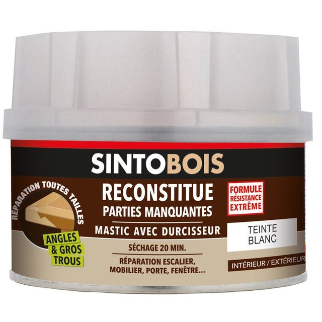 Sintobois mastic à bois avec durcisseur Sinto - Boîte 170 ml / 190 g - Blanc