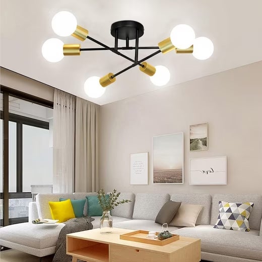 Minimalistyczna lampa sufitowa w kolorze czarnym i złotym, wykonana z kutego żelaza, do sypialni, 70 cm, E27 – nowoczesna oprawa oświetleniowa - 4