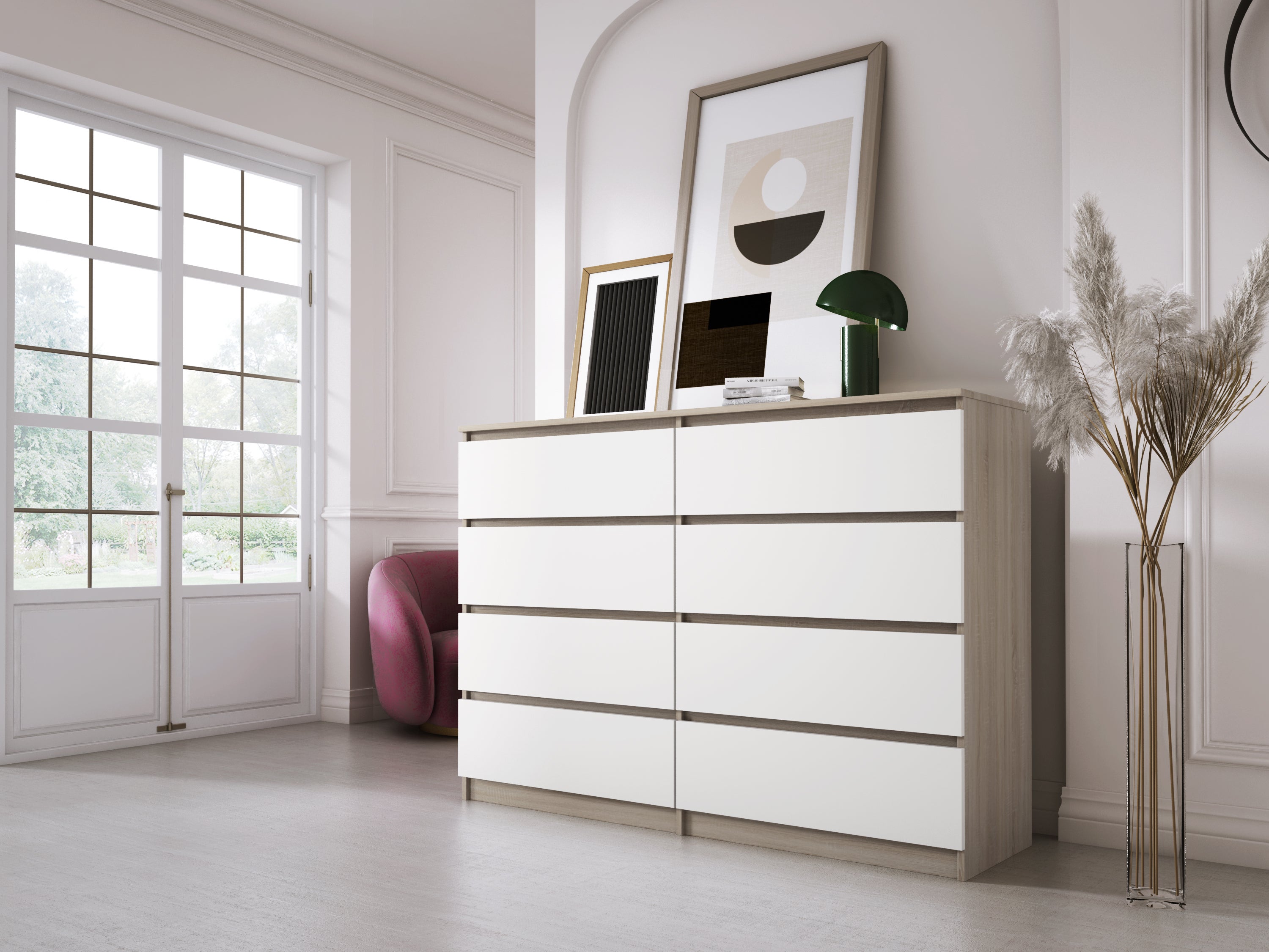 Cassettiera 8 Cassetti 120cm - Colore Rovere Sonoma, Organizzazione Camera - Foto 12