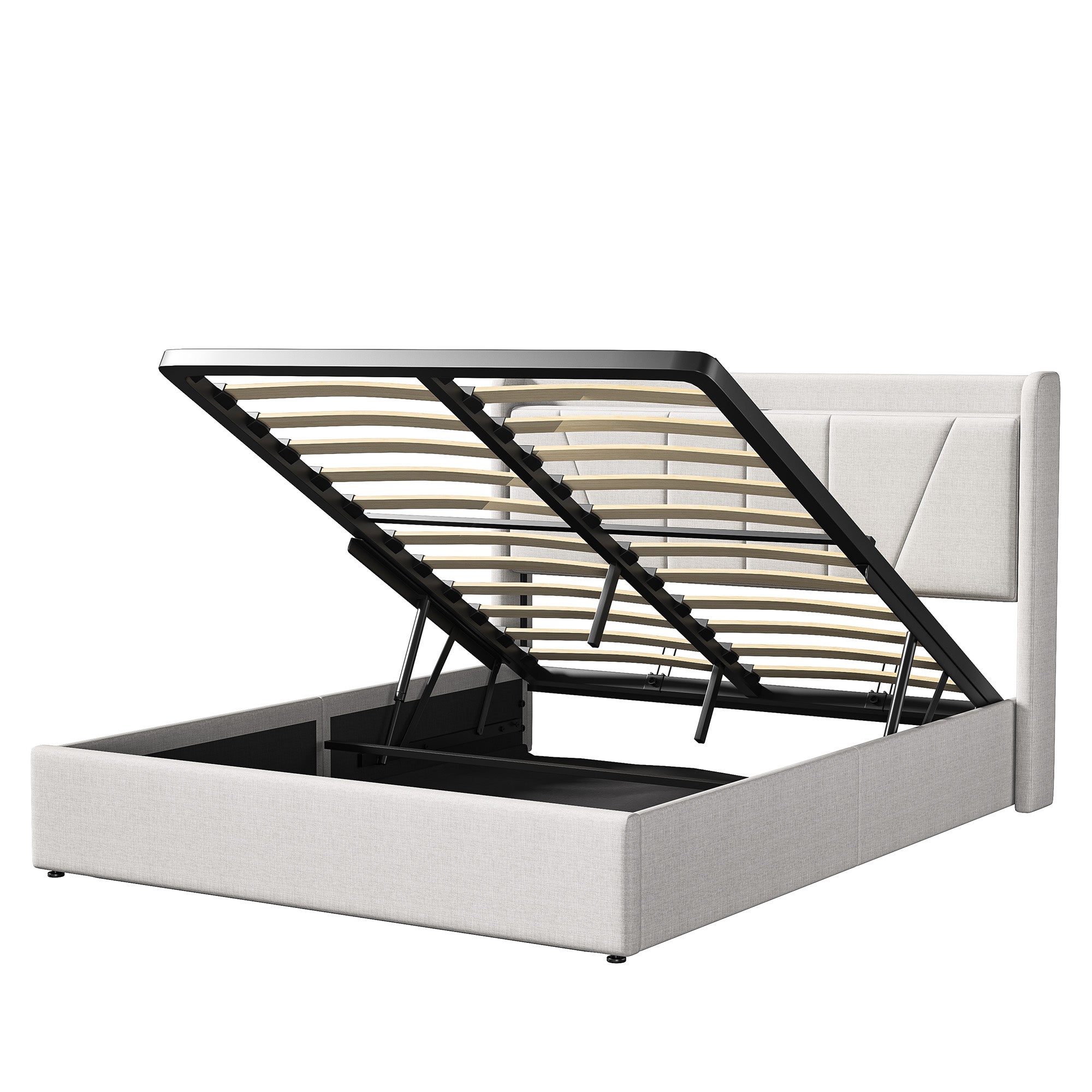 Lit Coffre 160x200 avec USB et Type C, Lit capitonné avec Sommier à Lattes, Lit Double, Beige - 9