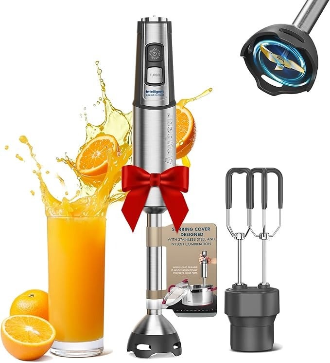 Blender ręczny 2 w 1 ze stali nierdzewnej o mocy 1100 W z silnikiem miedzianym, 15 prędkościami (w tym turbo) i trzepaczką w zestawie