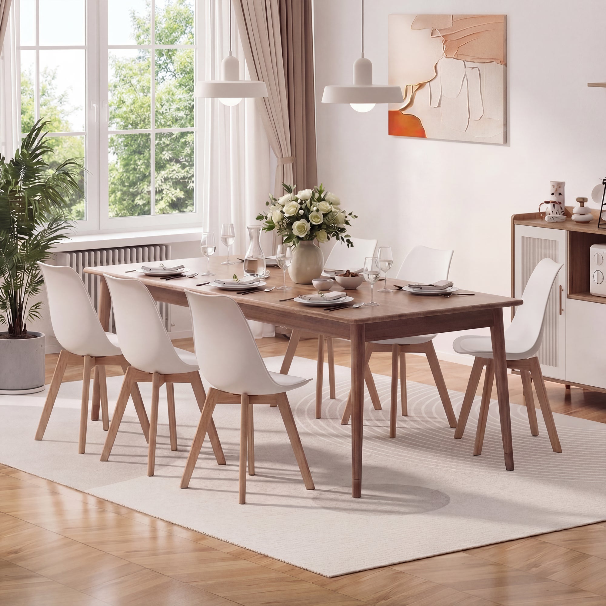 Chaise de cuisine 4 places blanc,design scandinave moderne,dossier ergonomique,pieds en bois massif,assise rembourrée imperméable - 9