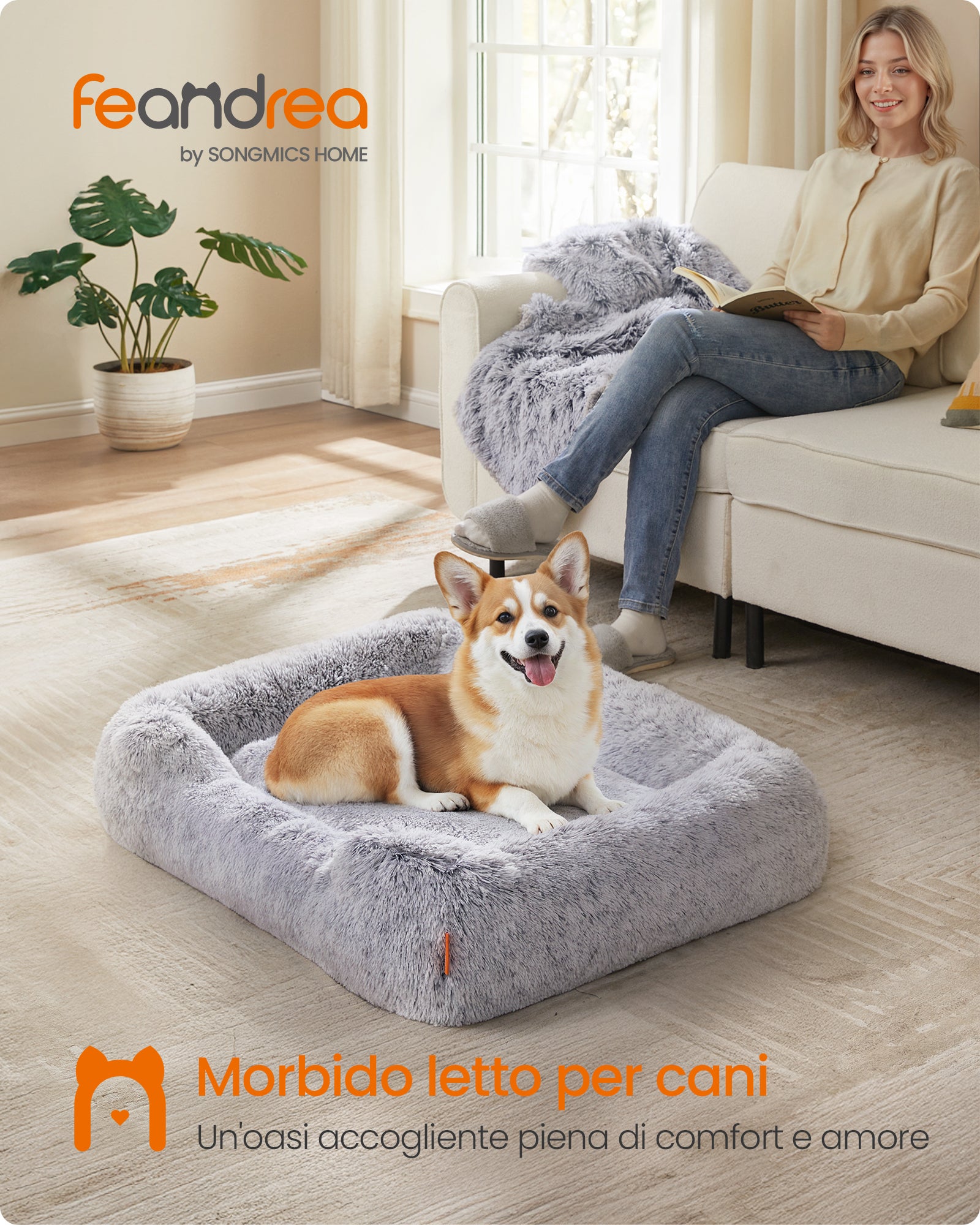 Cuccia Ortopedica In Memory Foam Per Cani, Grande 108x76 Cm, Con Fodera Lavabile E Fondo Antiscivolo