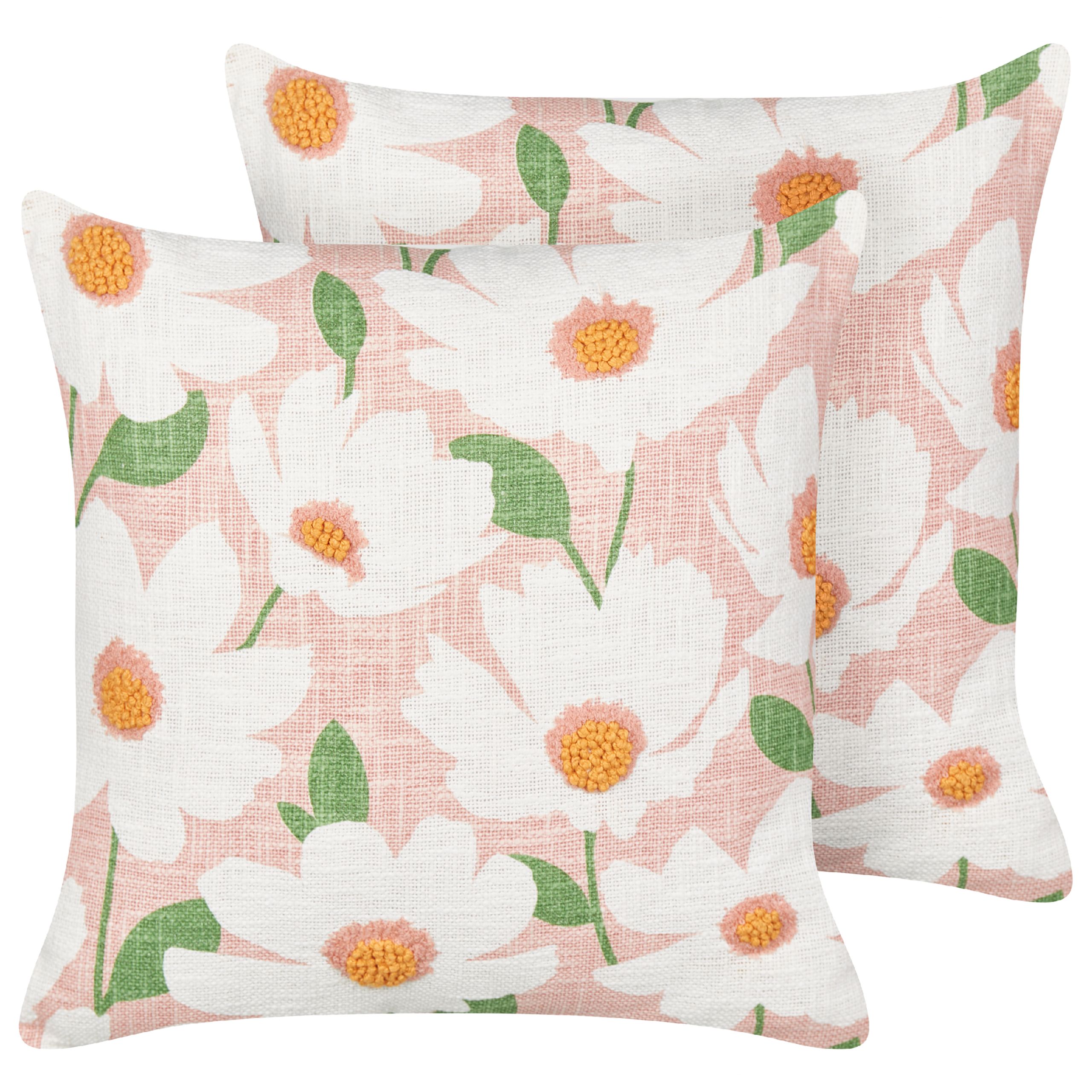 Federa Per Cuscino Floreale 45x45 Cm In Cotone – Rosso, Arancione, Verde E Blu Navy Su Crema
