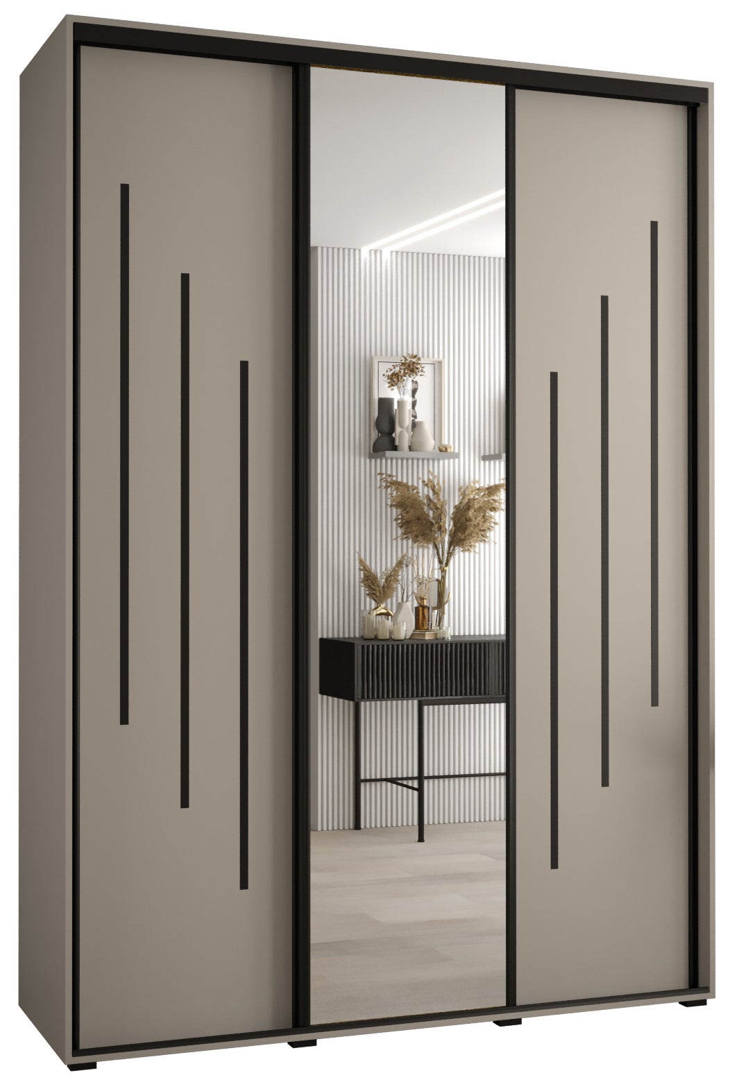 Szafa przesuwna z lustrem wysoka Dakota 9 170 x 60 x 235,2 cm kaszmir + u. czarny - Abiks Meble