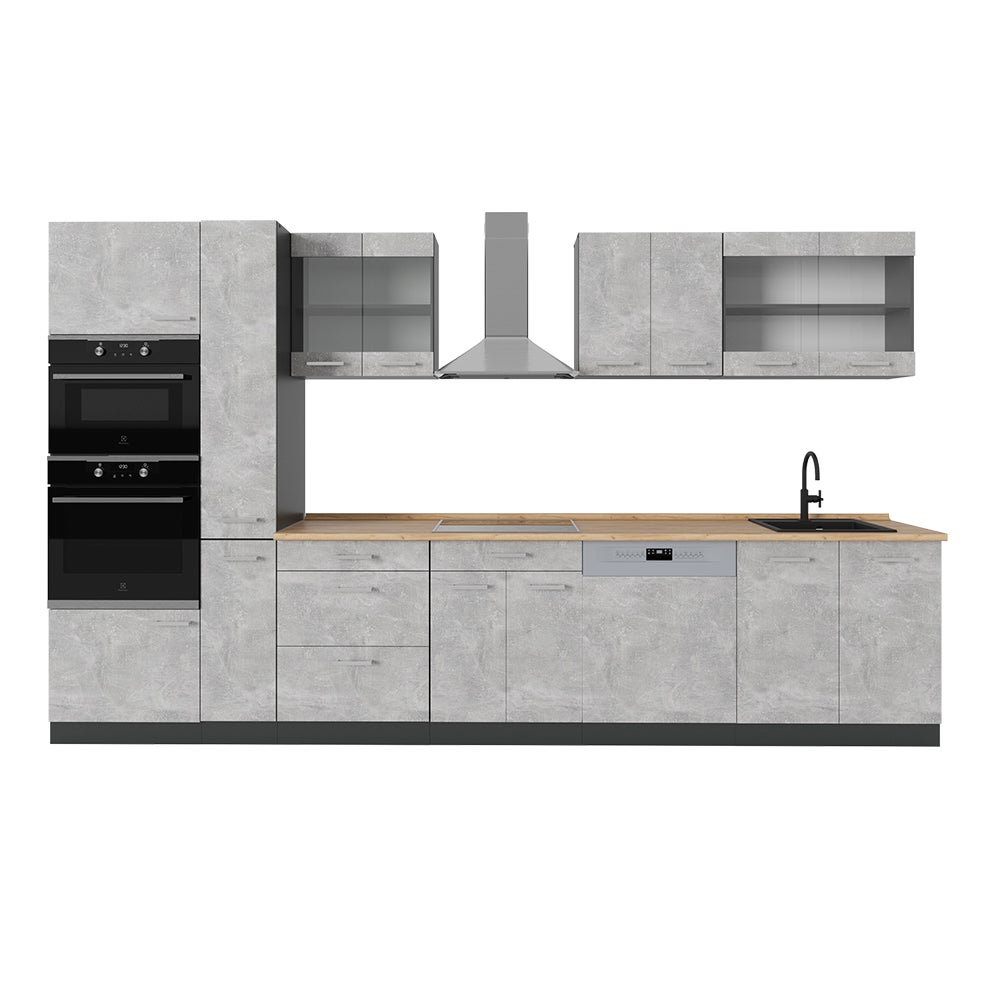 Vicco Kompletna kuchnia R-Line, Beton/antracyt, 350 cm , BP Dąb