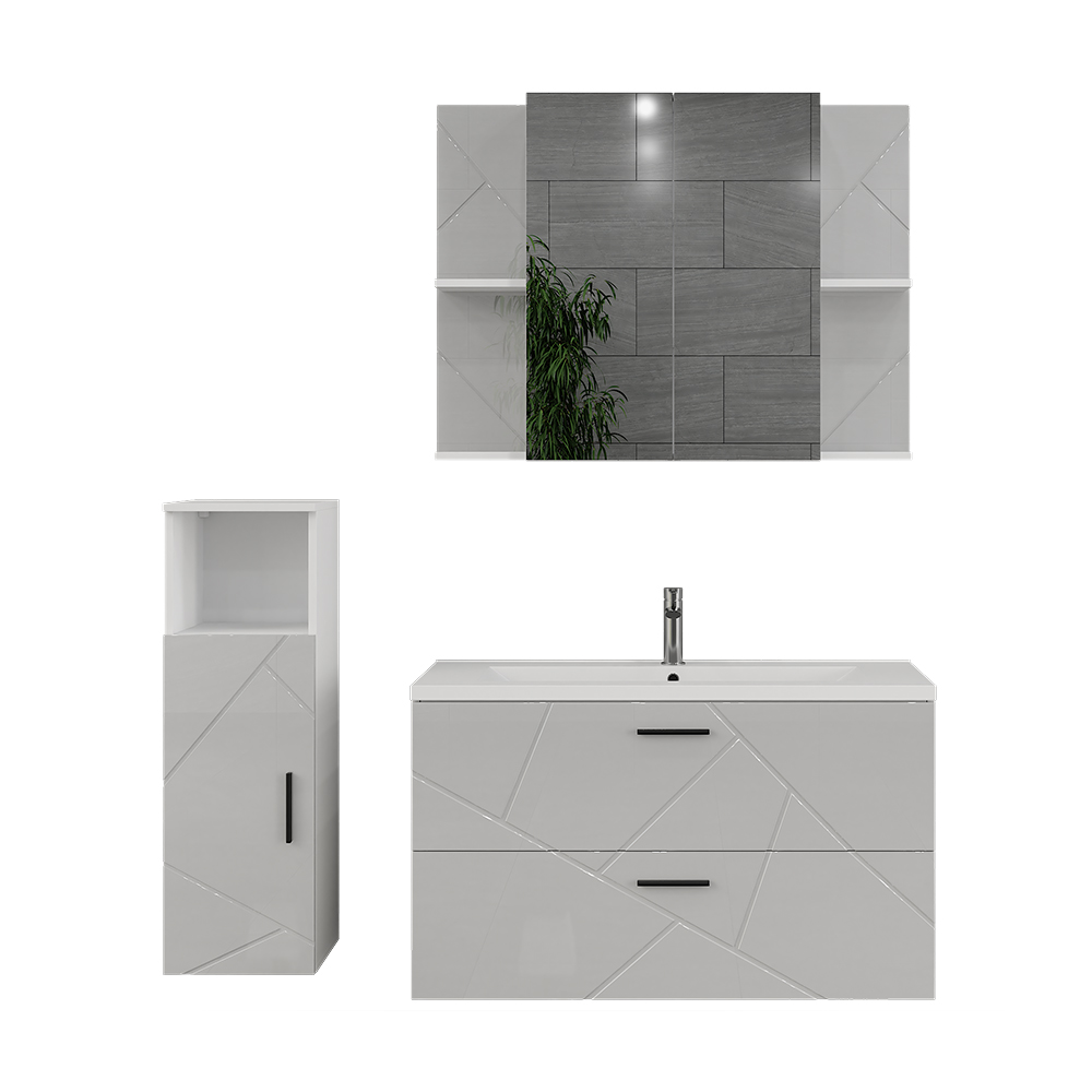 Vicco Zestaw mebli łazienkowych Irma, Biały/biały wysoki połysk, 4 części