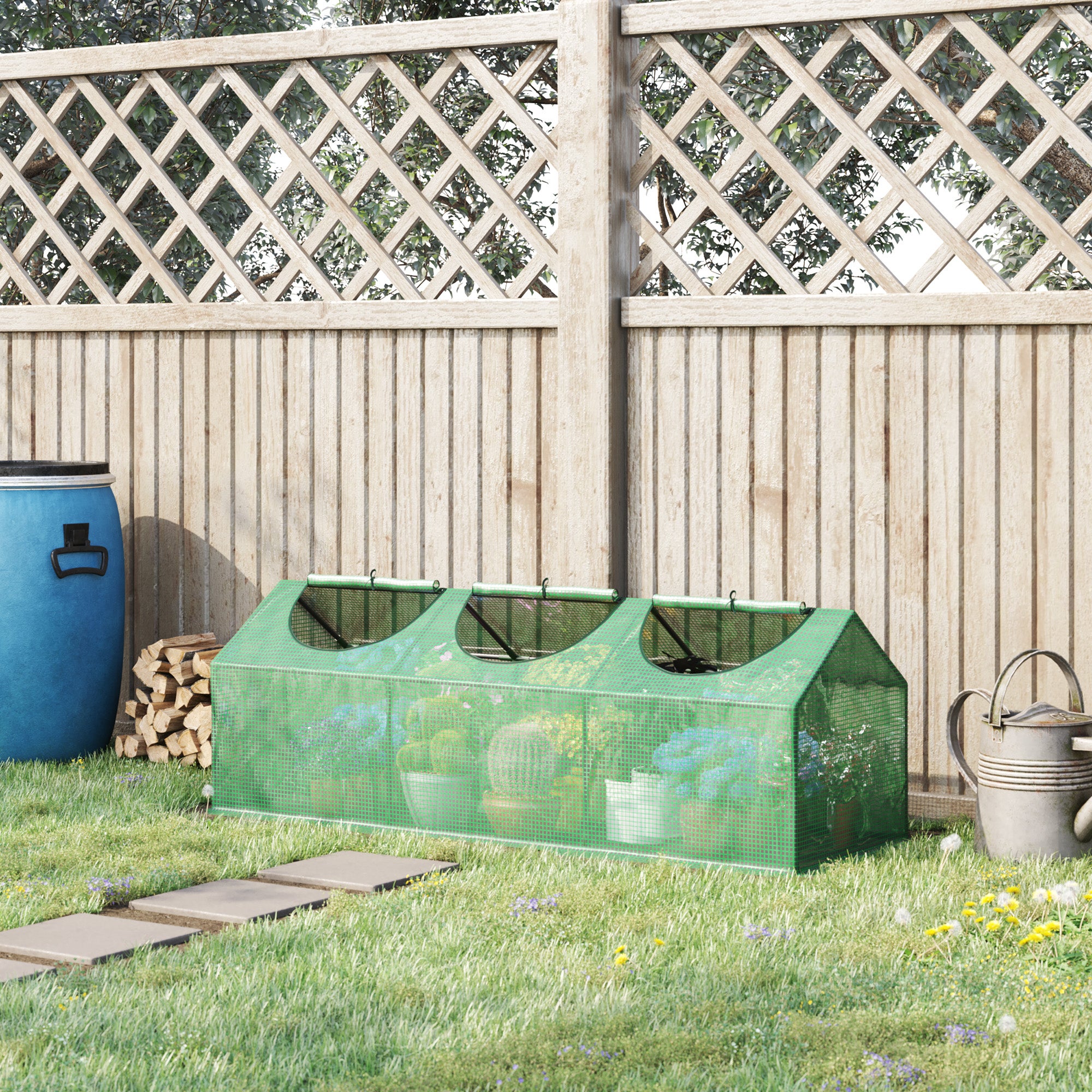 Serra Da Giardino A Tunnel Outsunny – 296x100x80 Cm, Acciaio E PVC, 4 Porte Avvolgibili, Facile Montaggio