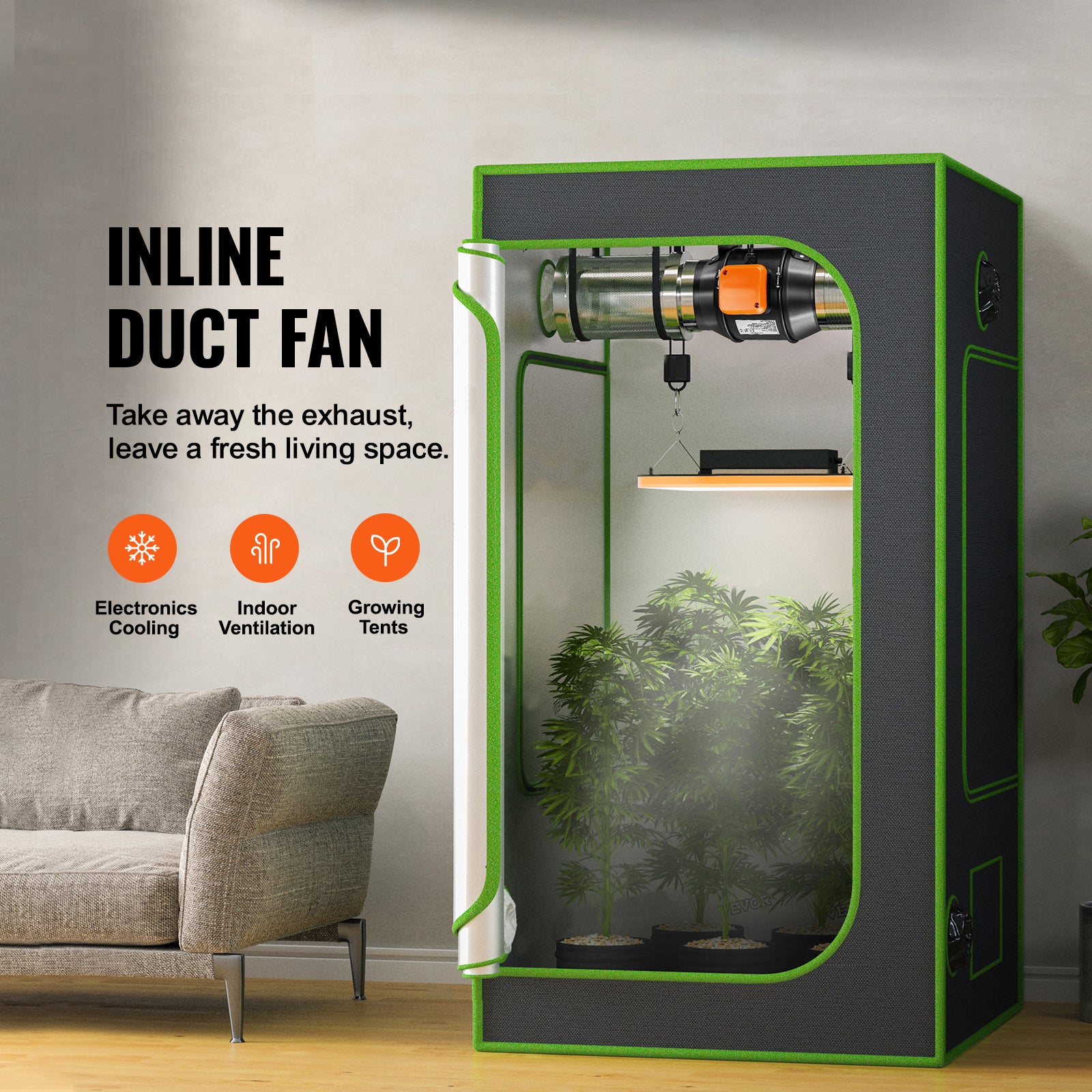 Ventilateur de conduit en ligne 15,2 cm 402 CFM avec contrôleur de température et d'humidité, ventilateur d'extraction silencieux à moteur EC SucceBuy - 4