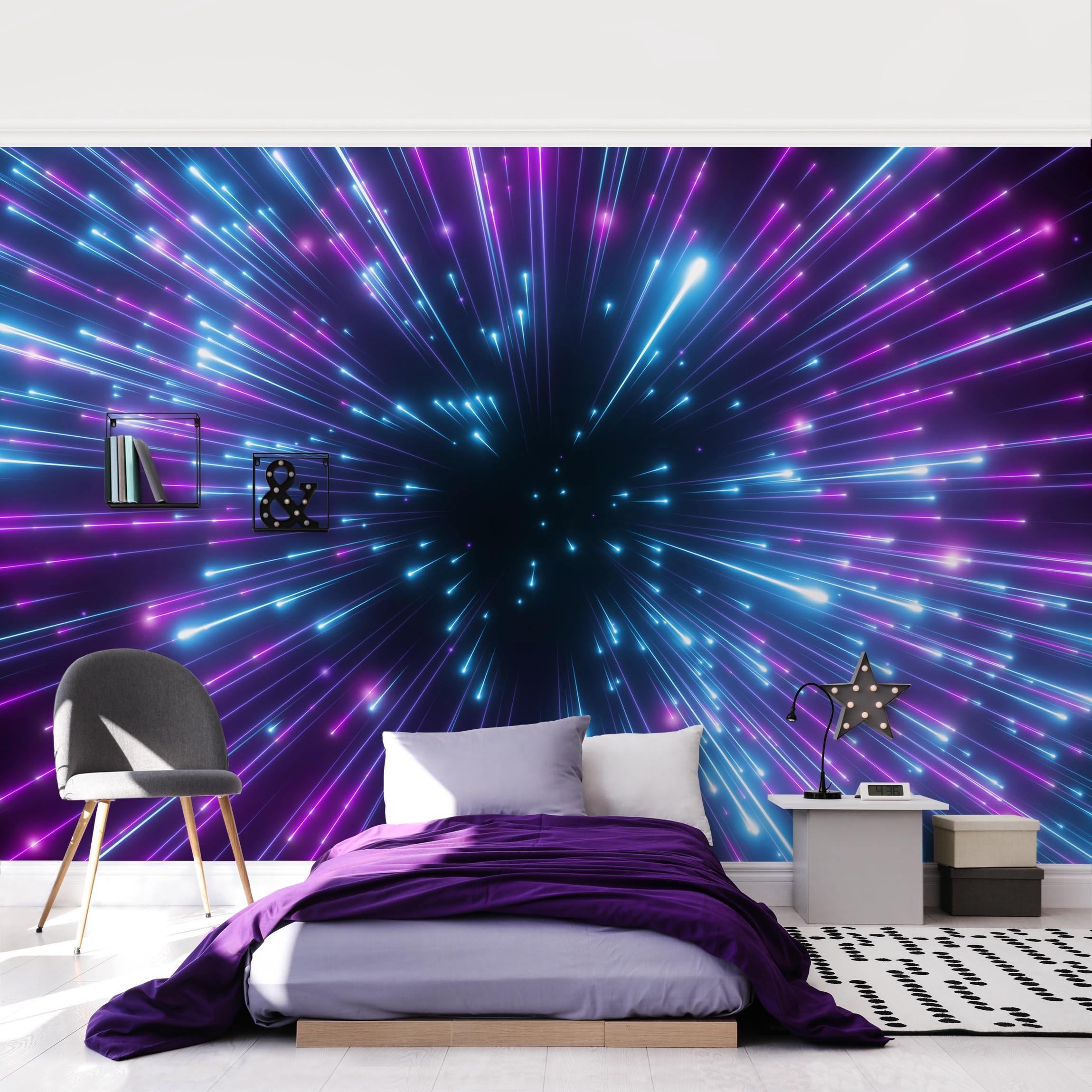 Papel pintado fotomural 3d neón arte digital 388 - dormitorio salón dormitorio juvenil - tnt 480 x 320 cm smart