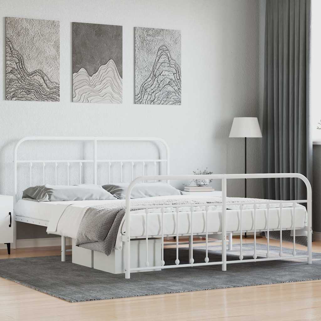 Metalowa rama łóżka z wezgłowiem i zanóżkiem, biała, 160x200 cm vidaXL