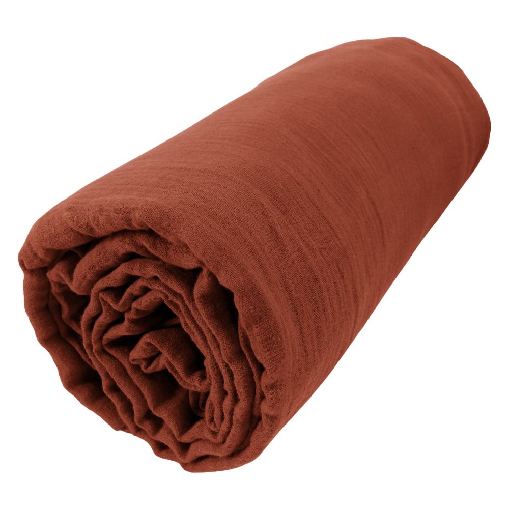 Drap housse 160x200 cm en Gaze de coton Terracotta - 4