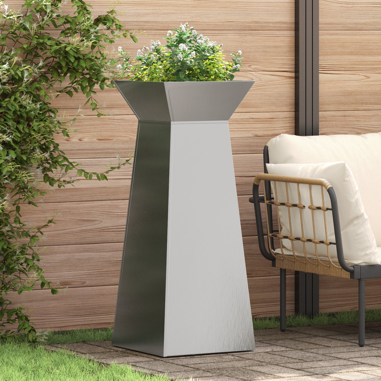 Donica słupowa 2 pcs Srebrny 40 x 40 x 100 cm vidaXL