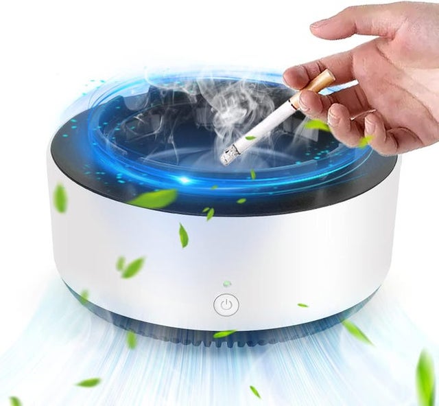 Popielniczka 2 w 1 z oczyszczaczem powietrza – inteligentny elektroniczny odświeżacz powietrza z filtrem do domu i samochodu, biały