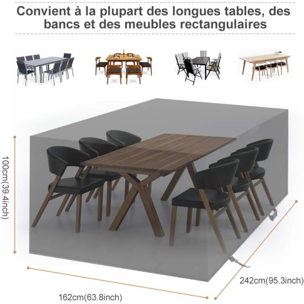 Housse De Protection Pour Mobilier De Jardin Extérieur 242 X 162 X 100 Cm 420D Oxford