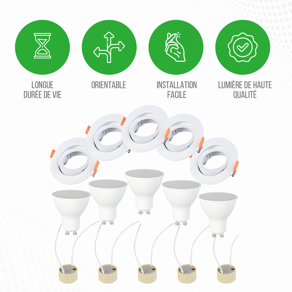 Lot de 20 Spot LED 4.9W 120° GU10 orientable downlight Ø90 Lumière Blanc Neutre - 3