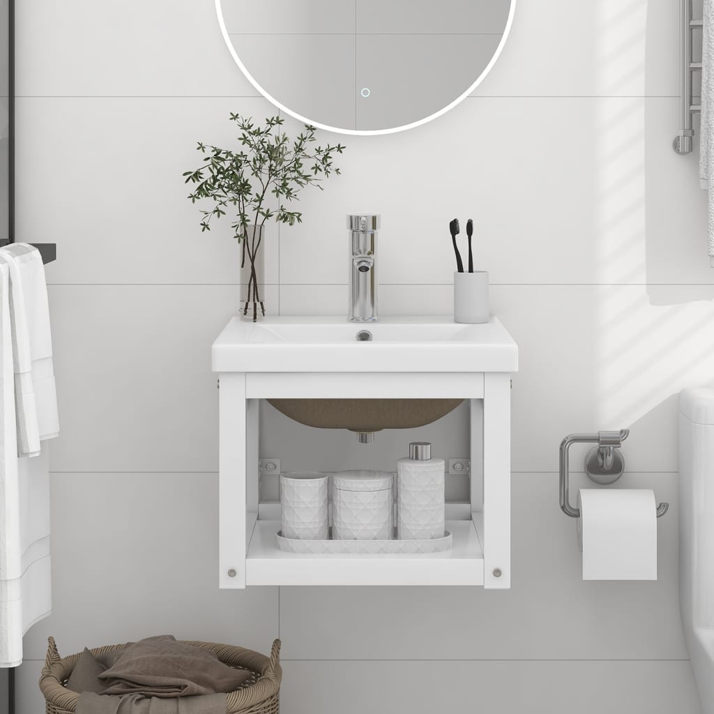 Estructura de baño con lavabo incorporado hierro blanco vidaxl