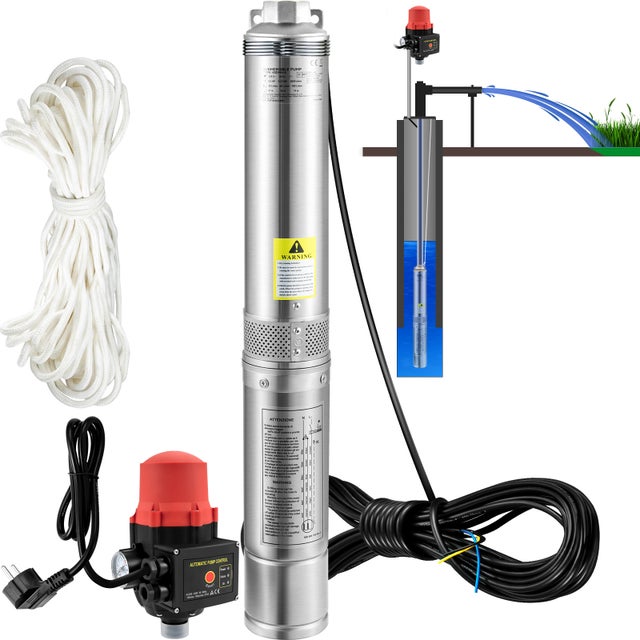 Pompe submersible pour puits profonds SucceBuy 750W 230V 6300L/H 62m Head IP68 Stainless Steel